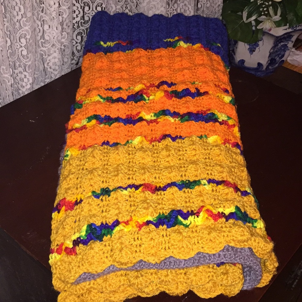 Multi-color Handmade Crochet Afghan Blanket - Picture 3 of 6